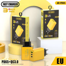 Load image into Gallery viewer, PD 65W Smart Phone Fast Charger Dual Type-C+ Single USB Interface EU&amp;US Standard Adapters

