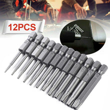 Load image into Gallery viewer, 12pcs 50mm 1/4" Hex Shank Hole Security Torx Bits Magnetic Screwdriver Set Drill Bit Screw Driver Bits Hex Torx Flat Head Hand Tools
