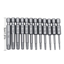 Load image into Gallery viewer, 12pcs 50mm 1/4" Hex Shank Hole Security Torx Bits Magnetic Screwdriver Set Drill Bit Screw Driver Bits Hex Torx Flat Head Hand Tools
