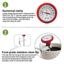 Load image into Gallery viewer, 0 to120℃ Dial Thermometer for Coffee Pot Milk Frothing Jug Professional Cafe KitchenTemperature Measuring Tools
