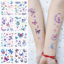 Load image into Gallery viewer, Waterproof Pink Fantasy Tattoo Patch Gradient Butterfly Moon Goddess Tattoo Waterproof Face Patch Face Body Tattoo Sticker
