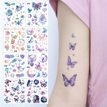 Load image into Gallery viewer, Waterproof Pink Fantasy Tattoo Patch Gradient Butterfly Moon Goddess Tattoo Waterproof Face Patch Face Body Tattoo Sticker
