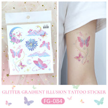 Load image into Gallery viewer, Waterproof Pink Fantasy Tattoo Patch Gradient Butterfly Moon Goddess Tattoo Waterproof Face Patch Face Body Tattoo Sticker
