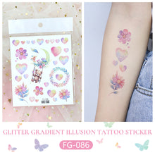 Load image into Gallery viewer, Waterproof Pink Fantasy Tattoo Patch Gradient Butterfly Moon Goddess Tattoo Waterproof Face Patch Face Body Tattoo Sticker
