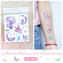 Load image into Gallery viewer, Waterproof Pink Fantasy Tattoo Patch Gradient Butterfly Moon Goddess Tattoo Waterproof Face Patch Face Body Tattoo Sticker
