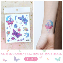 Load image into Gallery viewer, Waterproof Pink Fantasy Tattoo Patch Gradient Butterfly Moon Goddess Tattoo Waterproof Face Patch Face Body Tattoo Sticker
