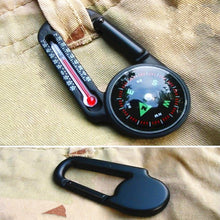 Load image into Gallery viewer, 2 in1 Outdoor Survival Tool Mini Portable Compass and Thermometer Carabiner for Hiking Backpacking Camping Accessory Emergency Navigation
