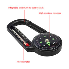 Load image into Gallery viewer, 2 in1 Outdoor Survival Tool Mini Portable Compass and Thermometer Carabiner for Hiking Backpacking Camping Accessory Emergency Navigation
