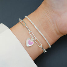 Load image into Gallery viewer, Shining Heart-shaped Double Layered Bracelet Fashionable Silvery Alloy Bracelet Women Hand Jewelry Accessory
