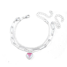 Load image into Gallery viewer, Shining Heart-shaped Double Layered Bracelet Fashionable Silvery Alloy Bracelet Women Hand Jewelry Accessory
