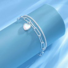Load image into Gallery viewer, Shining Heart-shaped Double Layered Bracelet Fashionable Silvery Alloy Bracelet Women Hand Jewelry Accessory
