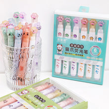 Load image into Gallery viewer, 6Pcs Kawaii Cat Claw Pastel Color Highlighters Drawing Art Markers Fluorescent Pen Gift Stationery Cute School Supplies
