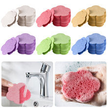 Load image into Gallery viewer, 10pcs Plum Blossom Compressed Wood Pulp Cotton Natural Facial Cleanser Face Washing Cleansing Sponge Cosmetic Puff
