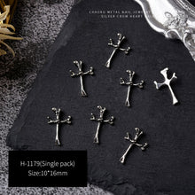 Load image into Gallery viewer, 3pcs 3D Retro Dark Gothic Punk Style Alloy Nail Art Charms Heart Skeleton Spider Cross Design for Halloween Nails Decoration Accessories

