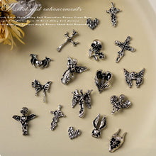 Load image into Gallery viewer, 3pcs 3D Retro Dark Gothic Punk Style Alloy Nail Art Charms Heart Skeleton Spider Cross Design for Halloween Nails Decoration Accessories
