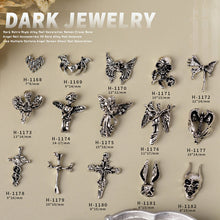 Load image into Gallery viewer, 3pcs 3D Retro Dark Gothic Punk Style Alloy Nail Art Charms Heart Skeleton Spider Cross Design for Halloween Nails Decoration Accessories
