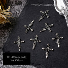 Load image into Gallery viewer, 3pcs 3D Retro Dark Gothic Punk Style Alloy Nail Art Charms Heart Skeleton Spider Cross Design for Halloween Nails Decoration Accessories
