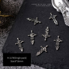 Load image into Gallery viewer, 3pcs 3D Retro Dark Gothic Punk Style Alloy Nail Art Charms Heart Skeleton Spider Cross Design for Halloween Nails Decoration Accessories
