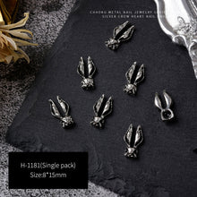 Load image into Gallery viewer, 3pcs 3D Retro Dark Gothic Punk Style Alloy Nail Art Charms Heart Skeleton Spider Cross Design for Halloween Nails Decoration Accessories
