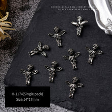 Load image into Gallery viewer, 3pcs 3D Retro Dark Gothic Punk Style Alloy Nail Art Charms Heart Skeleton Spider Cross Design for Halloween Nails Decoration Accessories

