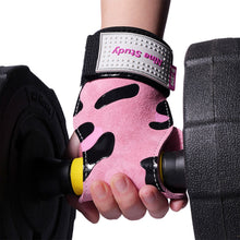 Load image into Gallery viewer, 1 Pair Professional Woman Hard Pull Power Belt Cat Shape Cowhide Wrist Brace Grip Strap Pull-Up Dumbbell Horizontal Bar Fitness Non-Slip Gloves
