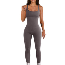 Load image into Gallery viewer, Women's Screw Thread Square Collar Vest One-Piece Yoga Shapewear Outdoor Sports Fitness High-Bounce Hip Lift Sexy Jumpsuit
