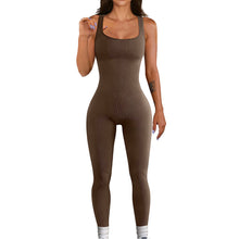 Load image into Gallery viewer, Women's Screw Thread Square Collar Vest One-Piece Yoga Shapewear Outdoor Sports Fitness High-Bounce Hip Lift Sexy Jumpsuit
