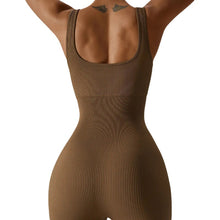 Load image into Gallery viewer, Women's Screw Thread Square Collar Vest One-Piece Yoga Shapewear Outdoor Sports Fitness High-Bounce Hip Lift Sexy Jumpsuit
