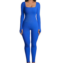Load image into Gallery viewer, Women's Screw Thread Square Collar Long-Sleeved One-Piece Yoga Shapewear Outdoor Sports Fitness High-Bounce Hip Lift Sexy Jumpsuit

