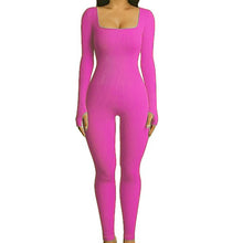 Load image into Gallery viewer, Women's Screw Thread Square Collar Long-Sleeved One-Piece Yoga Shapewear Outdoor Sports Fitness High-Bounce Hip Lift Sexy Jumpsuit
