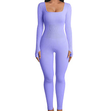 Load image into Gallery viewer, Women's Screw Thread Square Collar Long-Sleeved One-Piece Yoga Shapewear Outdoor Sports Fitness High-Bounce Hip Lift Sexy Jumpsuit
