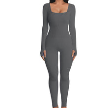 Load image into Gallery viewer, Women's Screw Thread Square Collar Long-Sleeved One-Piece Yoga Shapewear Outdoor Sports Fitness High-Bounce Hip Lift Sexy Jumpsuit
