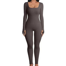 Load image into Gallery viewer, Women's Screw Thread Square Collar Long-Sleeved One-Piece Yoga Shapewear Outdoor Sports Fitness High-Bounce Hip Lift Sexy Jumpsuit

