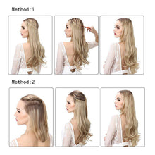 Load image into Gallery viewer, Synthetic Hair Extensions Fish Wire No Clips Fake Ombre Gradient Color Pink Blonde Brown Black Natural Wavy Hair Piece for Woman
