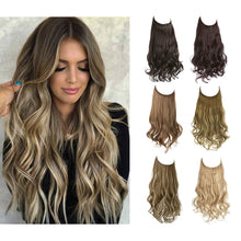 Load image into Gallery viewer, Synthetic Hair Extensions Fish Wire No Clips Fake Ombre Gradient Color Pink Blonde Brown Black Natural Wavy Hair Piece for Woman
