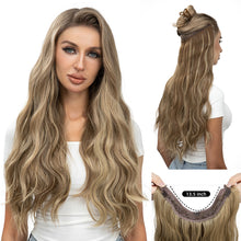 Load image into Gallery viewer, Synthetic Wave Invisible Clip in Hair Extensions 18inch Fish Line Gradient Color Natural Blonde One Piece Hairpiece Fake Hair Piece
