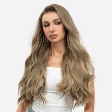 Load image into Gallery viewer, Synthetic Wave Invisible Clip in Hair Extensions 18inch Fish Line Gradient Color Natural Blonde One Piece Hairpiece Fake Hair Piece
