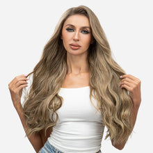 Load image into Gallery viewer, Synthetic Wave Invisible Clip in Hair Extensions 18inch Fish Line Gradient Color Natural Blonde One Piece Hairpiece Fake Hair Piece
