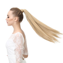 Load image into Gallery viewer, Blonde Wrap Around Pigtail Long Smooth Overhead Pony Tail Synthetic Straight Ponytail Hair Extension Clip in Fake Wig Hairpiece

