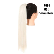 Load image into Gallery viewer, Blonde Wrap Around Pigtail Long Smooth Overhead Pony Tail Synthetic Straight Ponytail Hair Extension Clip in Fake Wig Hairpiece
