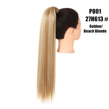 Load image into Gallery viewer, Blonde Wrap Around Pigtail Long Smooth Overhead Pony Tail Synthetic Straight Ponytail Hair Extension Clip in Fake Wig Hairpiece
