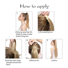 Load image into Gallery viewer, Blonde Wrap Around Pigtail Long Smooth Overhead Pony Tail Synthetic Straight Ponytail Hair Extension Clip in Fake Wig Hairpiece
