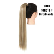 Load image into Gallery viewer, Blonde Wrap Around Pigtail Long Smooth Overhead Pony Tail Synthetic Straight Ponytail Hair Extension Clip in Fake Wig Hairpiece
