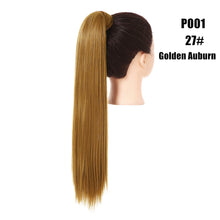 Load image into Gallery viewer, Blonde Wrap Around Pigtail Long Smooth Overhead Pony Tail Synthetic Straight Ponytail Hair Extension Clip in Fake Wig Hairpiece
