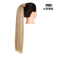 Load image into Gallery viewer, Blonde Wrap Around Pigtail Long Smooth Overhead Pony Tail Synthetic Straight Ponytail Hair Extension Clip in Fake Wig Hairpiece
