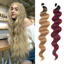 Load image into Gallery viewer, Fashion Wave Curly Hair Wave Ponytail Hair Bundles Soft Long Synthetic Hair Weave Ombre Brown Blonde 26 Inch Hair Extensions

