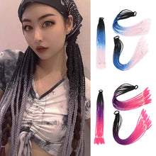 Load image into Gallery viewer, Colored Long Braid Wig Gradient Ponytail Elastic Hair Rope High Temperature Silk Triple Braid Wig Hair Accessories
