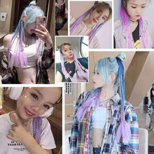 Load image into Gallery viewer, Colored Long Braid Wig Gradient Ponytail Elastic Hair Rope High Temperature Silk Triple Braid Wig Hair Accessories

