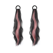 Load image into Gallery viewer, Spot Dyed Pink Long Curly Wig Ponytail Synthetic Wig Ponytail Elastic Hairband Simulated Wig Braid Hair Extension
