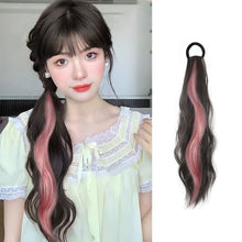Load image into Gallery viewer, Spot Dyed Pink Long Curly Wig Ponytail Synthetic Wig Ponytail Elastic Hairband Simulated Wig Braid Hair Extension
